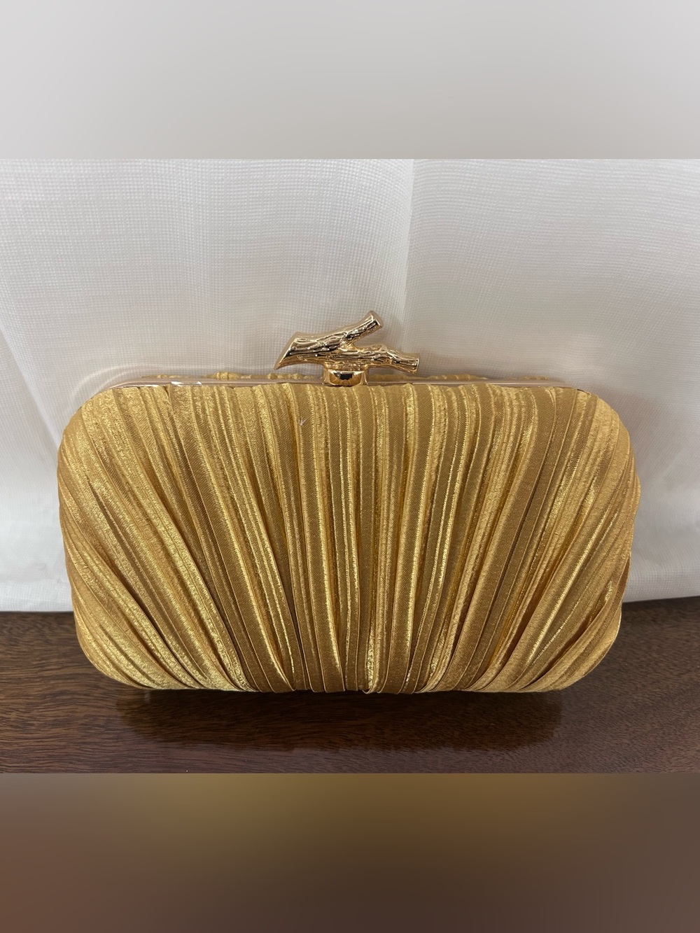 Gold Pleated Evening Clutch - Elegant Metallic Shoulder Bag